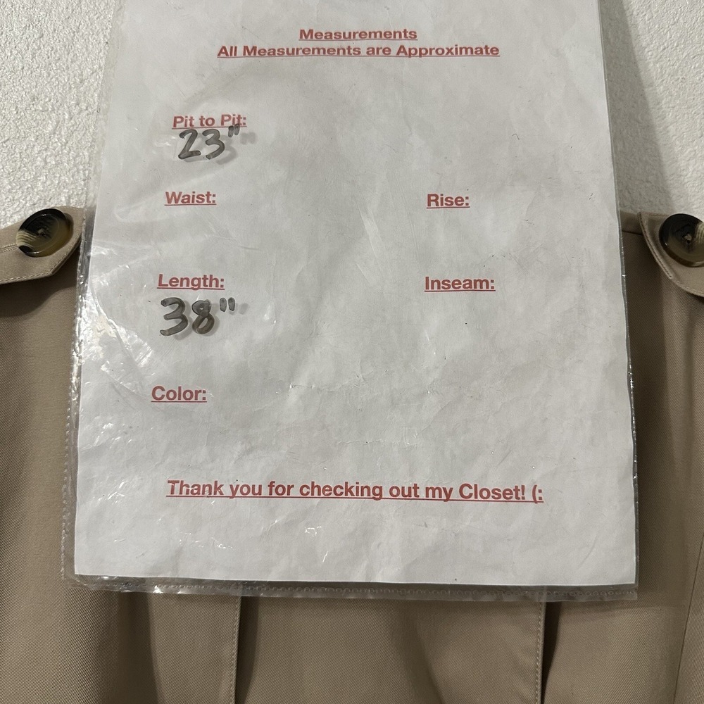 Liz Claiborne New York Double Breasted Trench Coat‎ XL Khaki Belted Minimalist - Picture 6 of 6